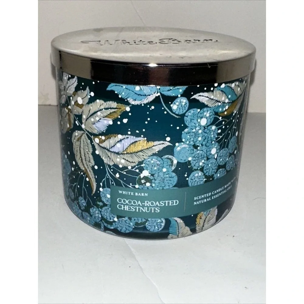 White Barn Cocoa-Roasted Chestnuts 3-Wick Scented Candle 14.5oz Lot of 2 Teal